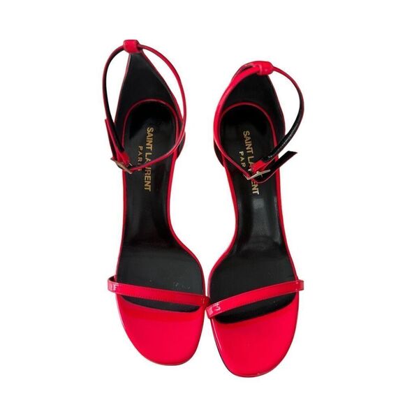 NWT Saint Laurent Patent Leather Peep Toe Strappy Heels Hot Pink Women's Size 36 - Picture 5 of 9